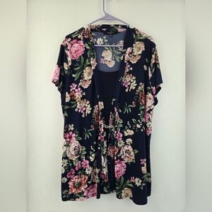 Liz McCoy Navy Floral Top